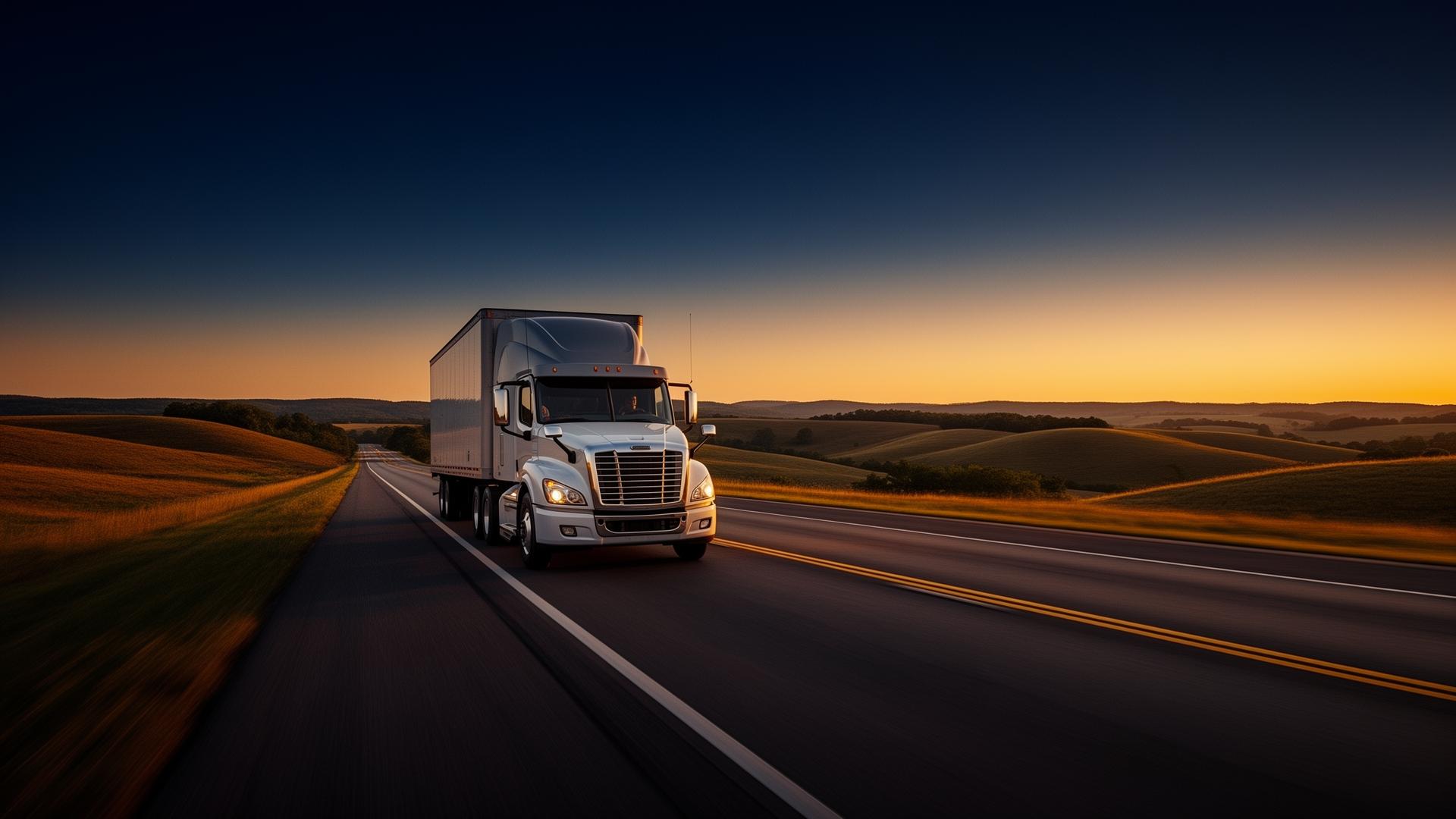 Semi-truck on a Missouri highway at dusk